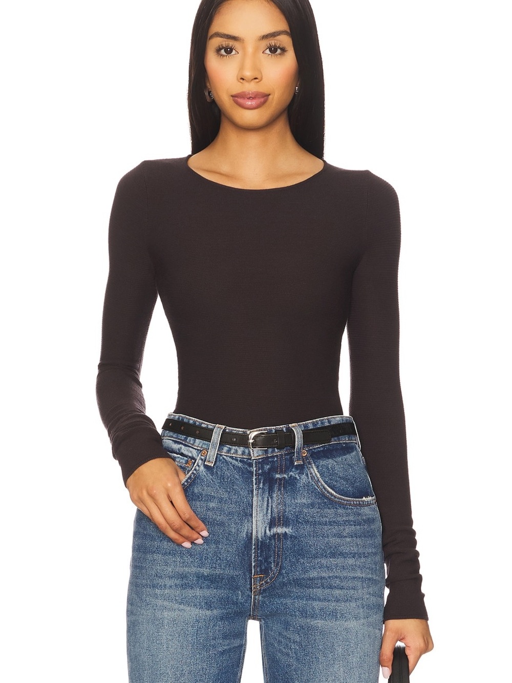 Geel Amina Long Sleeve Knit Top Charcoal XS NWT Repaired Hole Minimalist